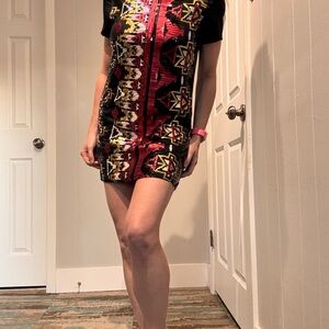 Everly Black and Red Geometric Mini Dress